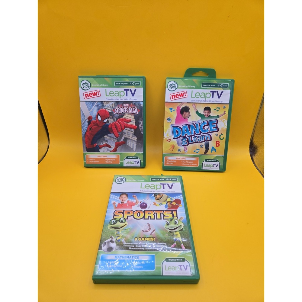 Leap Frog Leap TV Educational Video Games Sports Dance & Learn Spider-Man Lot 3